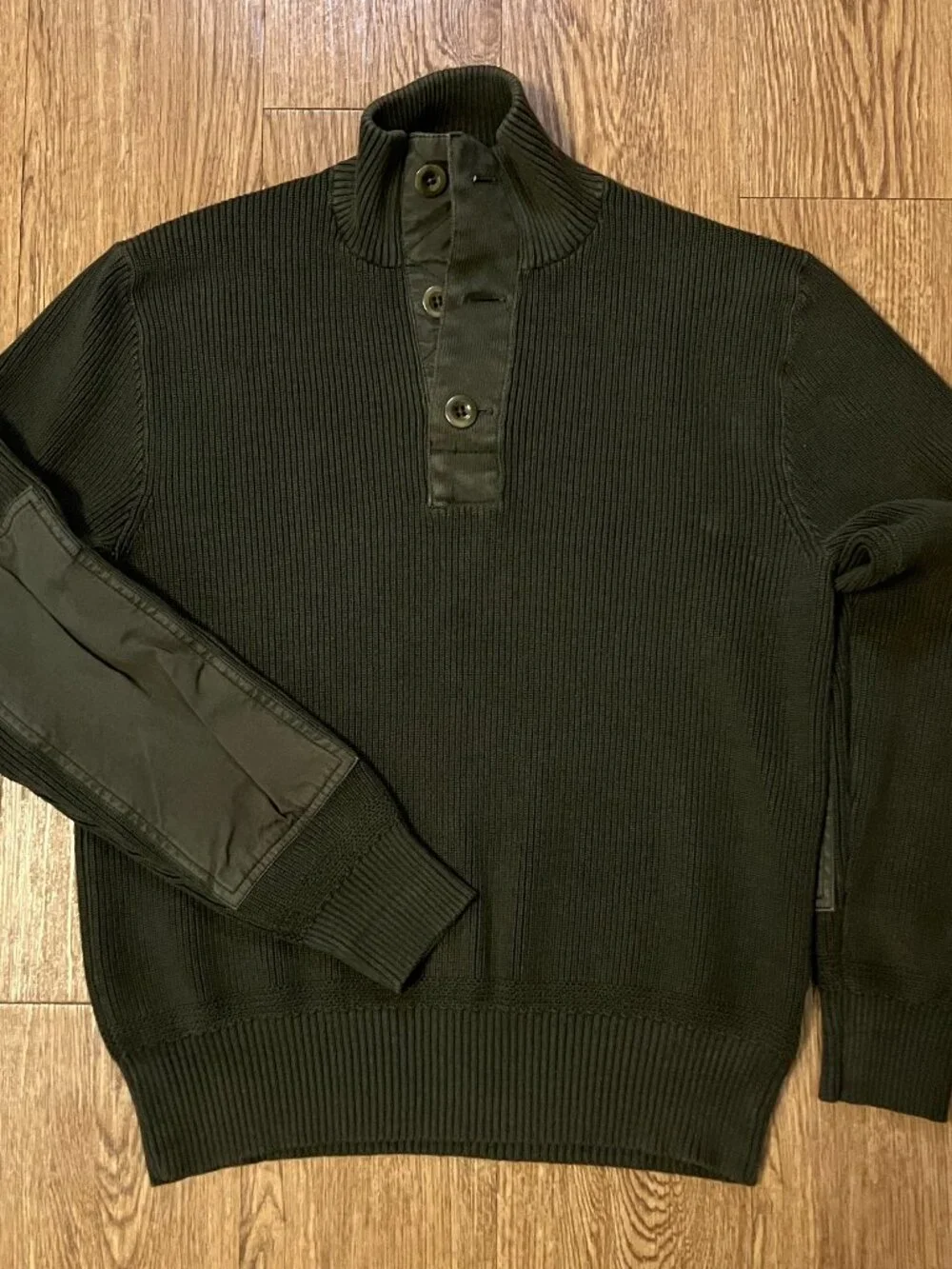 Vtg Polo Ralph Lauren Mock Neck Button Sweater Small Olive Green Cotton Military
